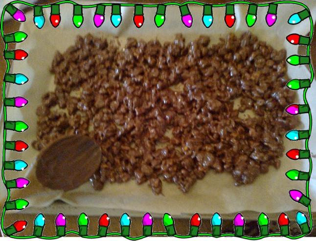 Line a baking tray with greaseproof paper and spread your chocolate fruit and nuts over it